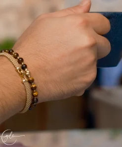 Kaplan gözü doğal taş dorikalı altın bileklik